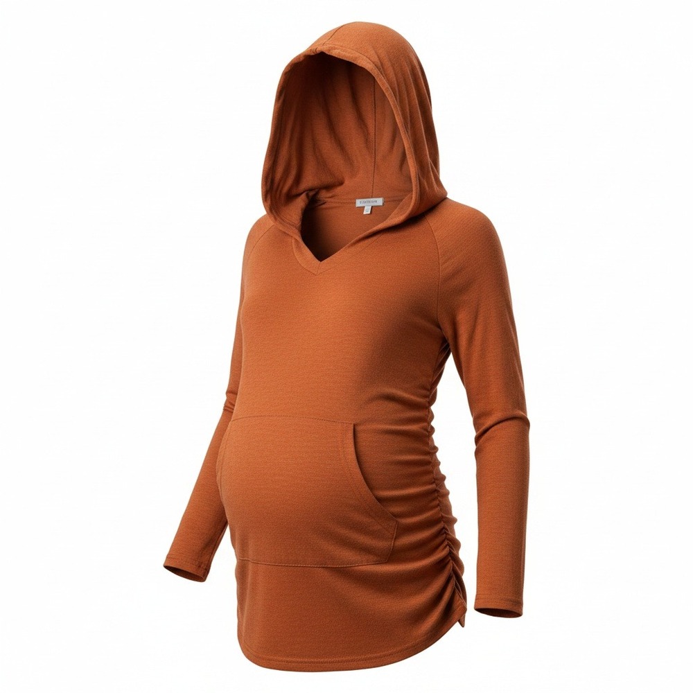Ginkana Maternity Hoodie Womens Large Rust Orange Ruched V-Neck Pullover